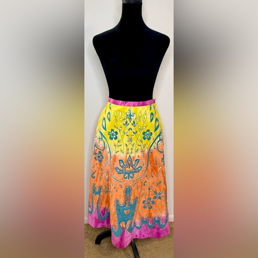 Shop Therapy Tie Dye Paisley maxi skirt 100% Cotton Colorful Boho Festival med